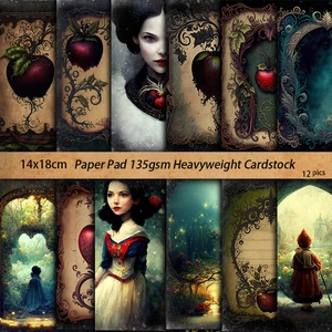 12-piece dark gothic Snow White decorative paper pad set, 135gsm heavyweight cardstock 14x18cm