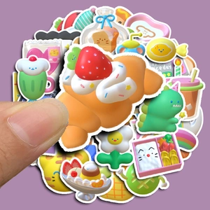 Cute 3D cartoon stickers set featuring food and animals for journals and DIY laptops