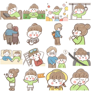 Detail showing 16 cute cartoon girl stickers for scrapbooking and phone case decoration