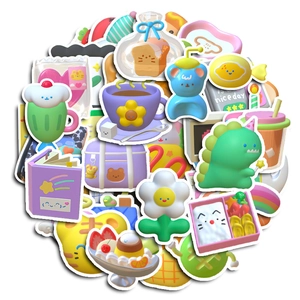 Cute 3D cartoon 40pcs sticker set with food and dinosaur motifs for DIY laptop and phone decor