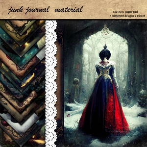 Gothic retro Snow White themed junk journal papers 12 sheets set 14x18cm for art scrapbooking
