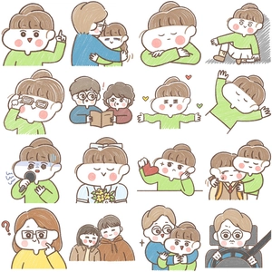 Collection of 16 cute hand-drawn girl stickers for DIY planners and phone cases