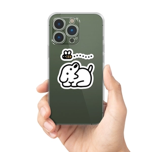 Transparent TPU phone case featuring a cute minimalist cartoon white dog and bee design