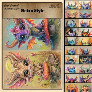 10 sheets of retro fantasy dragon scrapbooking paper for junk journals and DIY crafts