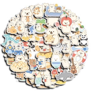 100pcs Cute Cartoon Bear and Animal Decorative Stickers Set in Warm Cream Tones for Decor