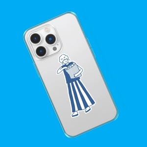 Coque iPhone bleue électroplaquée avec illustration minimaliste de personnage abstrait