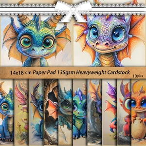 10 sheets of 14x18cm colorful cartoon dragon patterned paper pad for scrapbooking