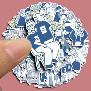 Lot de 50 stickers abstraits bleus de personnages pour décoration de carnet et téléphone
