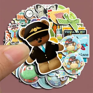 Cute cartoon animal stickers for scrapbooking featuring pilot bears and monkeys