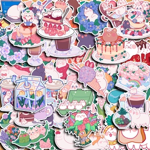 Cute Pink Tulip Rabbit Cartoon Stickers Kawaii Cake Cat Dessert DIY Scrapbook Journal Laptop Phone Case Decor Decals