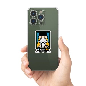 Custodia trasparente con illustrazione cartoon di ragazzo e cane per iPhone
