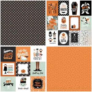 Detail view of vintage Halloween scrapbook paper with pumpkin and ghost collage patterns