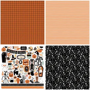 Vintage Halloween scrapbooking paper set with pumpkins, ghosts and skulls patterns