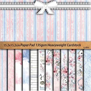 12 Sheets Vintage Scrapbook Paper Pad 135gsm Cardstock Floral Bird Pattern Background Material Paper For Junk Journal DIY Craft