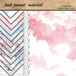 12-pack of 6x6 inch vintage junk journal scrapbooking paper with floral and retro designs