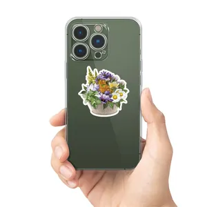 Macro detail of the floral pattern on a transparent phone case for iPhone series