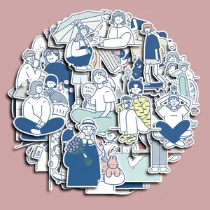 Lot de 50 autocollants mignons vie de fille pour journaux et décoration DIY bleu et blanc