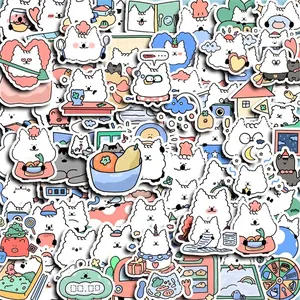 Cute Korean Style Line Art Cat Dog Stickers Waterproof PVC Decorative Stickers For Scrapbooking Journal Laptop Phone Accessory
