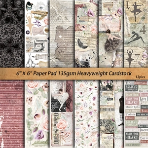 12 sheets of 6x6 inch vintage Bauhaus style scrapbooking paper with retro artistic patterns
