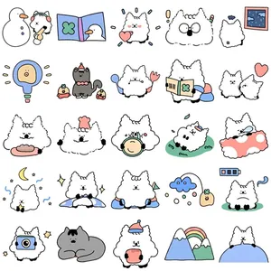 80-piece cute cartoon cat sticker set with minimalist Korean style for DIY journaling