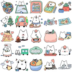 Detailed grid of 25 cute hand-drawn cat and dog stickers for DIY journals and planners
