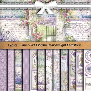 12pcs Provence lavender scrapbook paper pad 135gsm heavyweight floral cardstock set