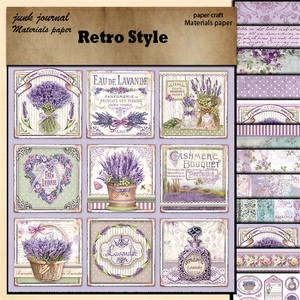 Retro lavender themed junk journal material paper set with floral scrapbooking designs