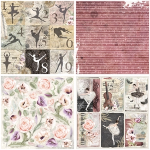 12 sheets of vintage Bauhaus scrapbooking paper with ballet, floral, and music designs
