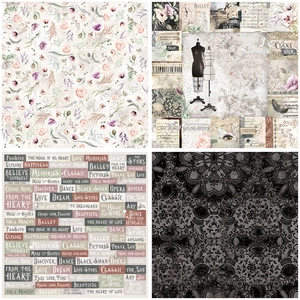 Detail of vintage Bauhaus style scrapbooking paper with floral and lace patterns