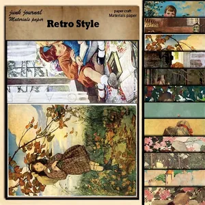 12 sheets of vintage scrapbook paper featuring retro child illustrations and floral art