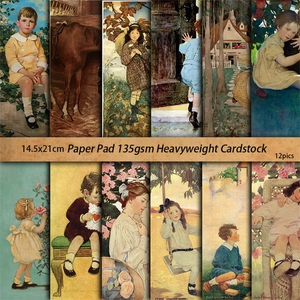 12-pack of vintage children illustration scrapbook paper for DIY crafts 14.5x21cm