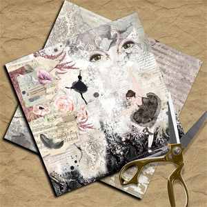 Artistic collage of vintage scrapbook paper featuring ballet, floral, and sheet music motifs