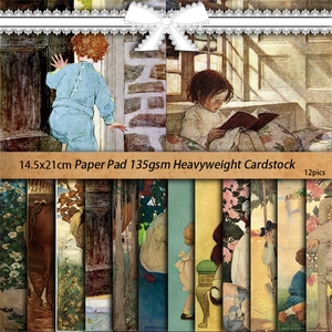 12-sheet vintage children illustration paper pad for scrapbooking and DIY collage crafts