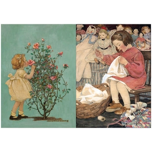 Detailed retro collage paper featuring vintage Jessie Willcox Smith child illustrations