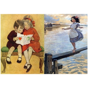 Detail showing vintage child illustrations for scrapbooking and artistic DIY collages