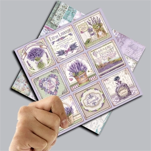 Macro detail of Provence lavender junk journal paper with vintage floral illustrations
