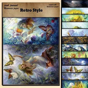 Retro fantasy angel craft paper set with butterflies and floral motifs for junk journals