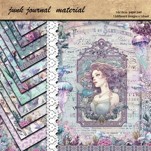 Papier Matériel Scrapbook Sirène Vintage Papier Cartonné Pesant Vie Marine Papier de Fond Collage DIY pour Junk Journal