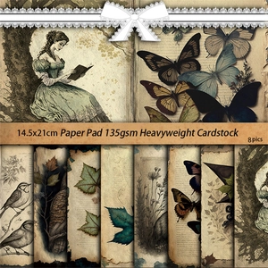 Set of 8 vintage collage papers for scrapbooking featuring floral and antique motifs