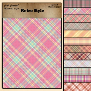 12 sheets of retro pink plaid material paper for junk journal and paper craft scrapbooking