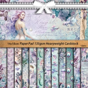 Lot de 12 feuilles de papier vintage sirène et océan pour scrapbooking et DIY