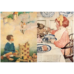 Detail showing vintage child illustrations by Jessie Willcox Smith for scrapbooking DIY