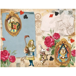 Detailed Alice in Wonderland vintage collage paper with classic character illustrations
