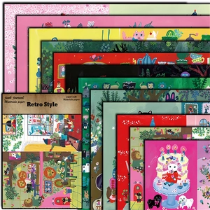 Close-up of vintage animal illustrations and floral junk journal material paper set