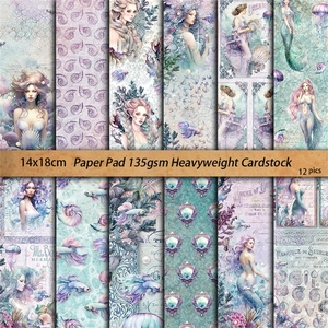 Lot de 12 feuilles de papier vintage sirène pour scrapbooking créatif et collage d'art