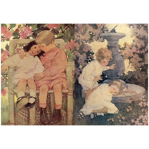 Macro detail of retro vintage child illustrations and scrapbooking ephemera paper