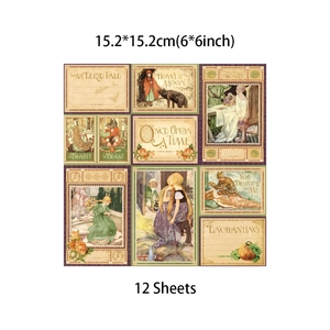 Dettaglio di 12 fogli di carta vintage per scrapbooking con temi d'arte gotica e DIY