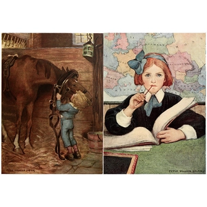 Detail of vintage child illustrations by Jessie Willcox Smith for scrapbooking paper