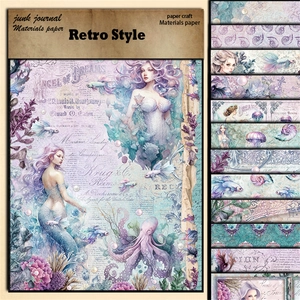12 feuilles de papier scrapbooking sirène rétro avec motifs océan vintage pour journal