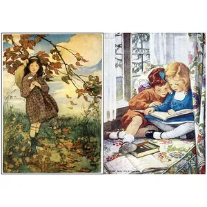Detail of vintage child illustration paper featuring art by Jessie Willcox Smith